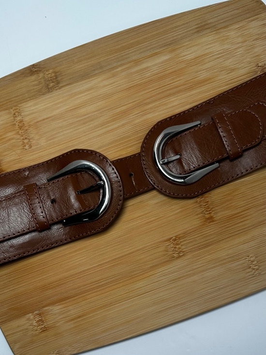 Costa Blanca Accessories - Costa Blanca Brown Double Buckle Wide Waist Belt Medium Adjustable